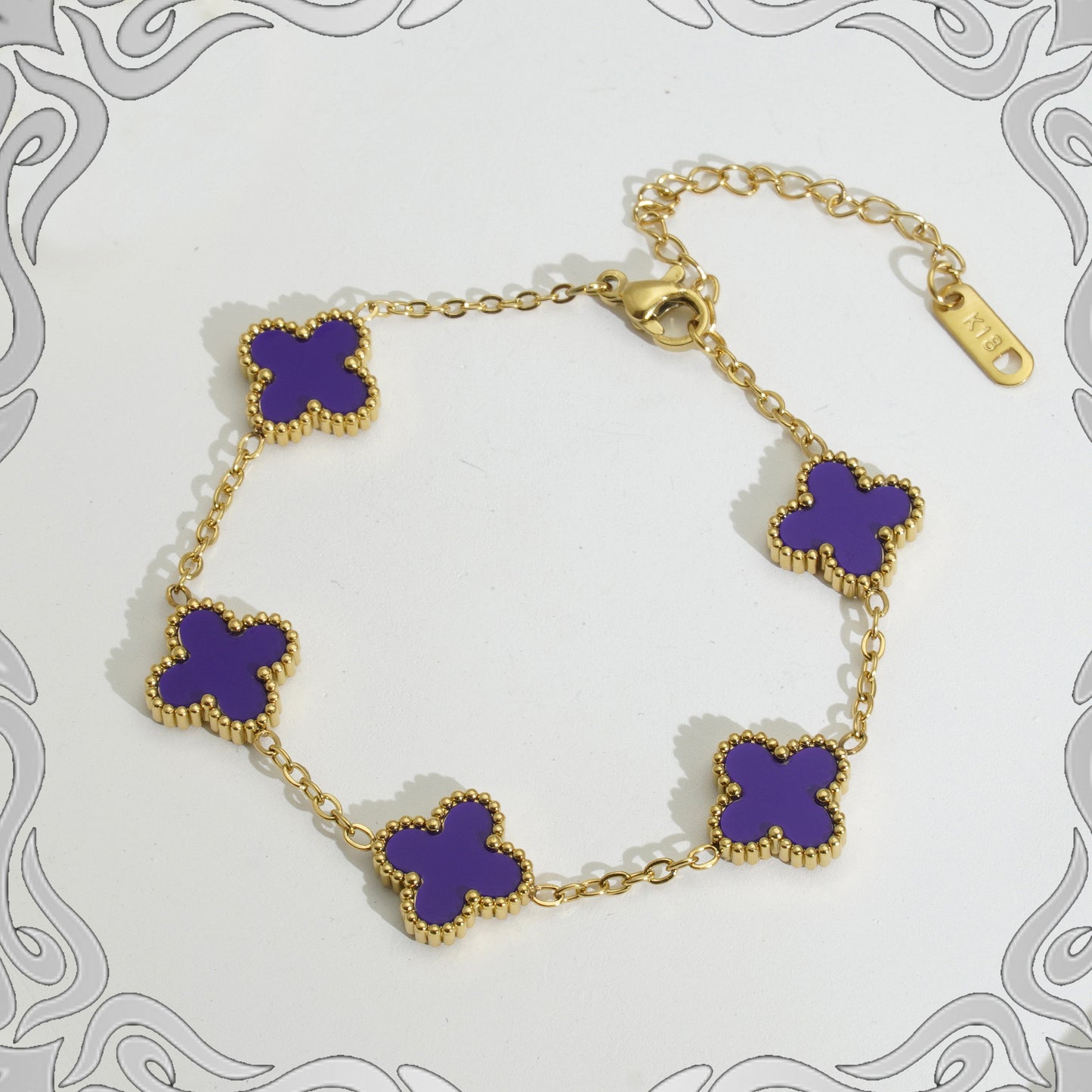 Electroplated 18k gold clover bracelet